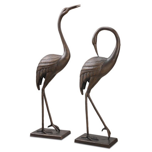 Contemporary Design Graceful Garden Crane Pair Statues Art Deco Style